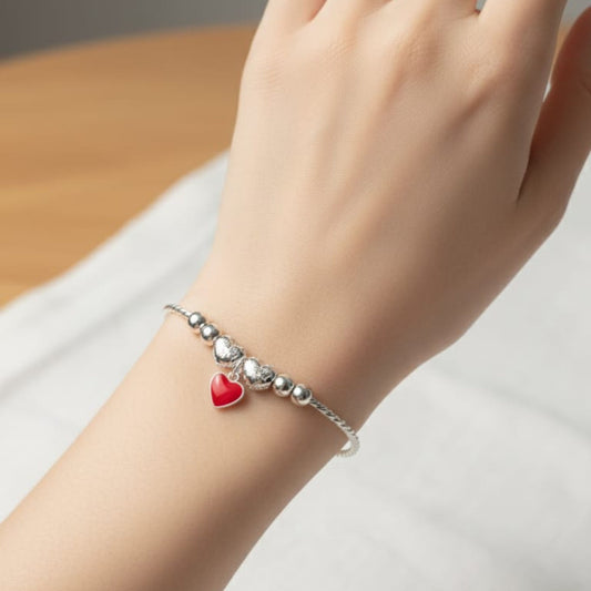 Silver Red Heart Bow Bracelet