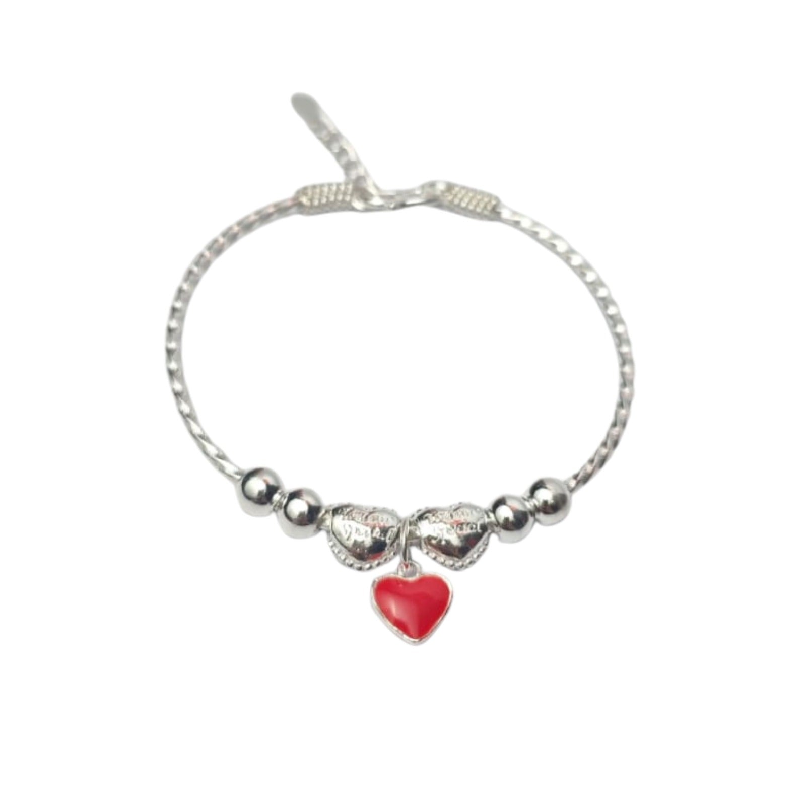 Silver Red Heart Bow Bracelet