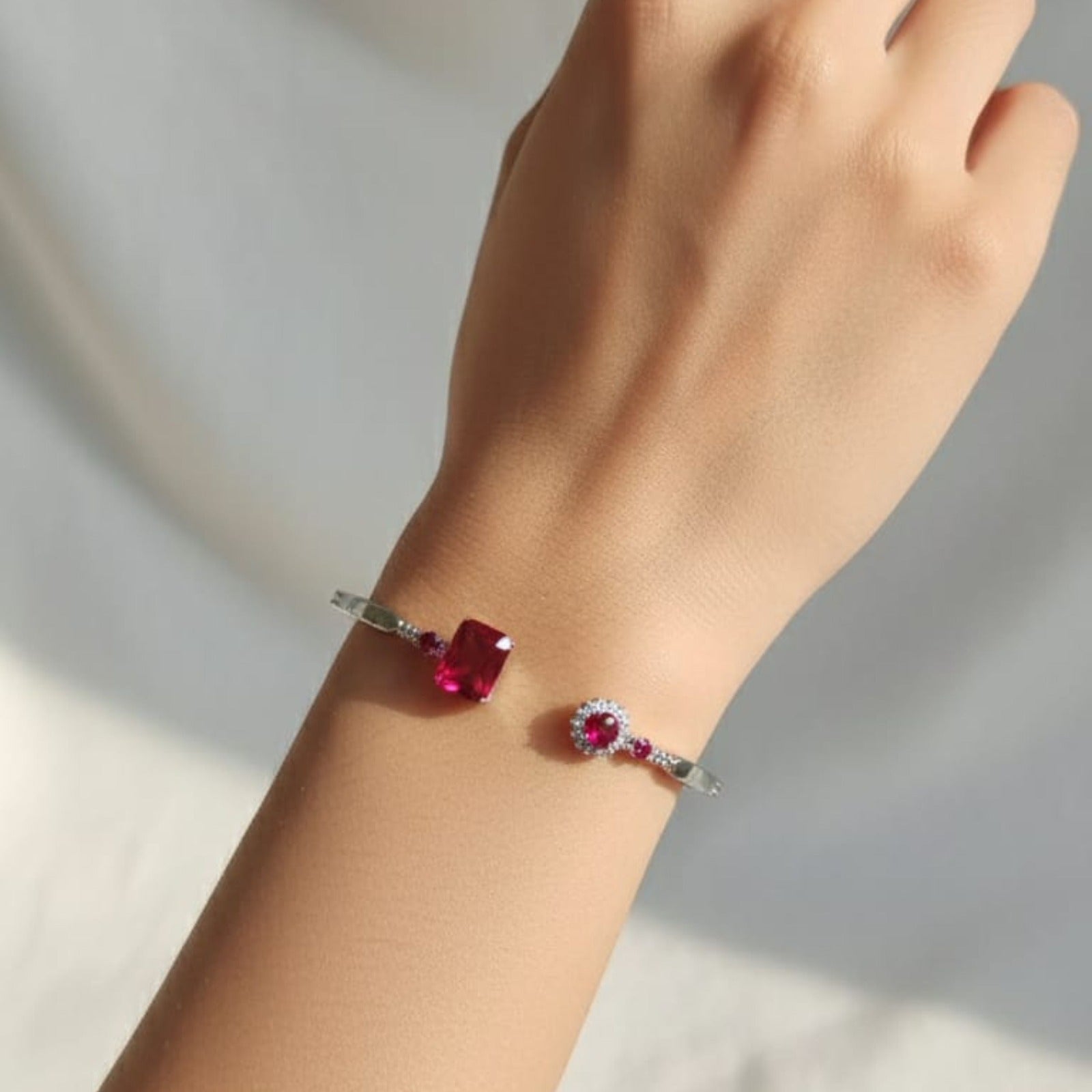 Silver Pink Stone Openable Kada