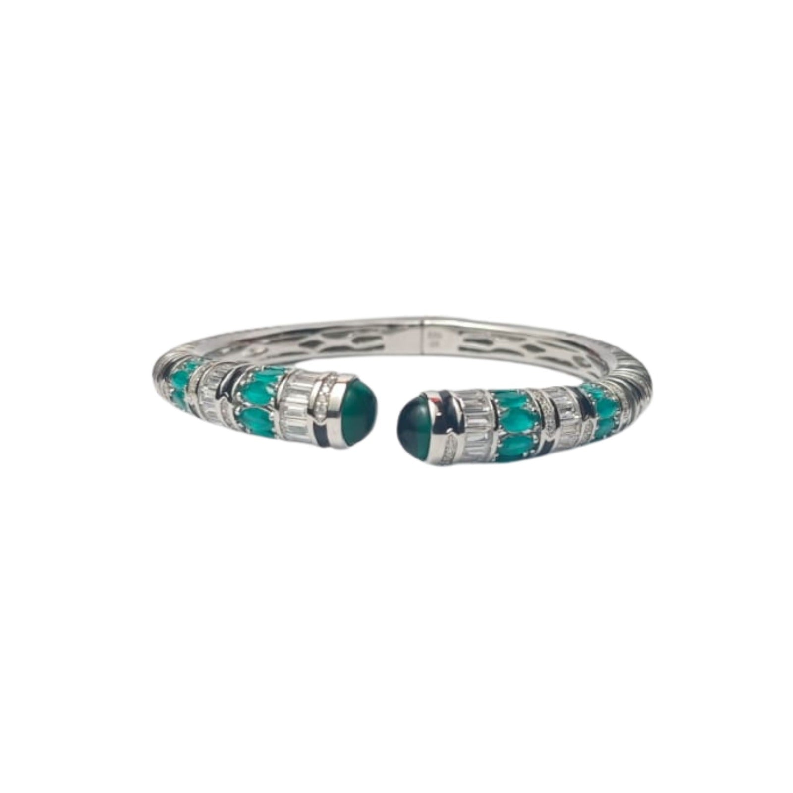 Silver Green Stone Designer Kada