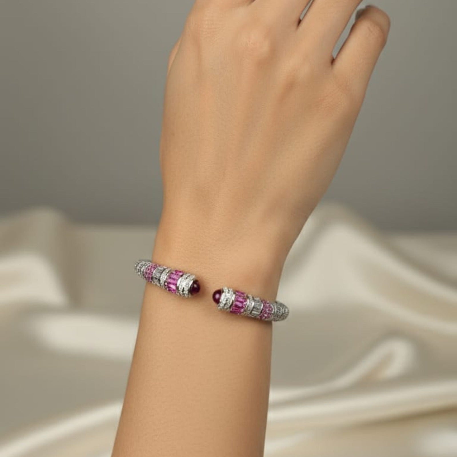 Silver Pink Stone Luxury Kada