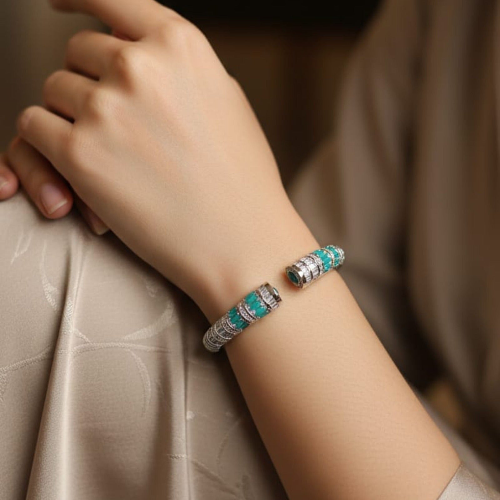 Silver Turquoise Stone Designer Kada