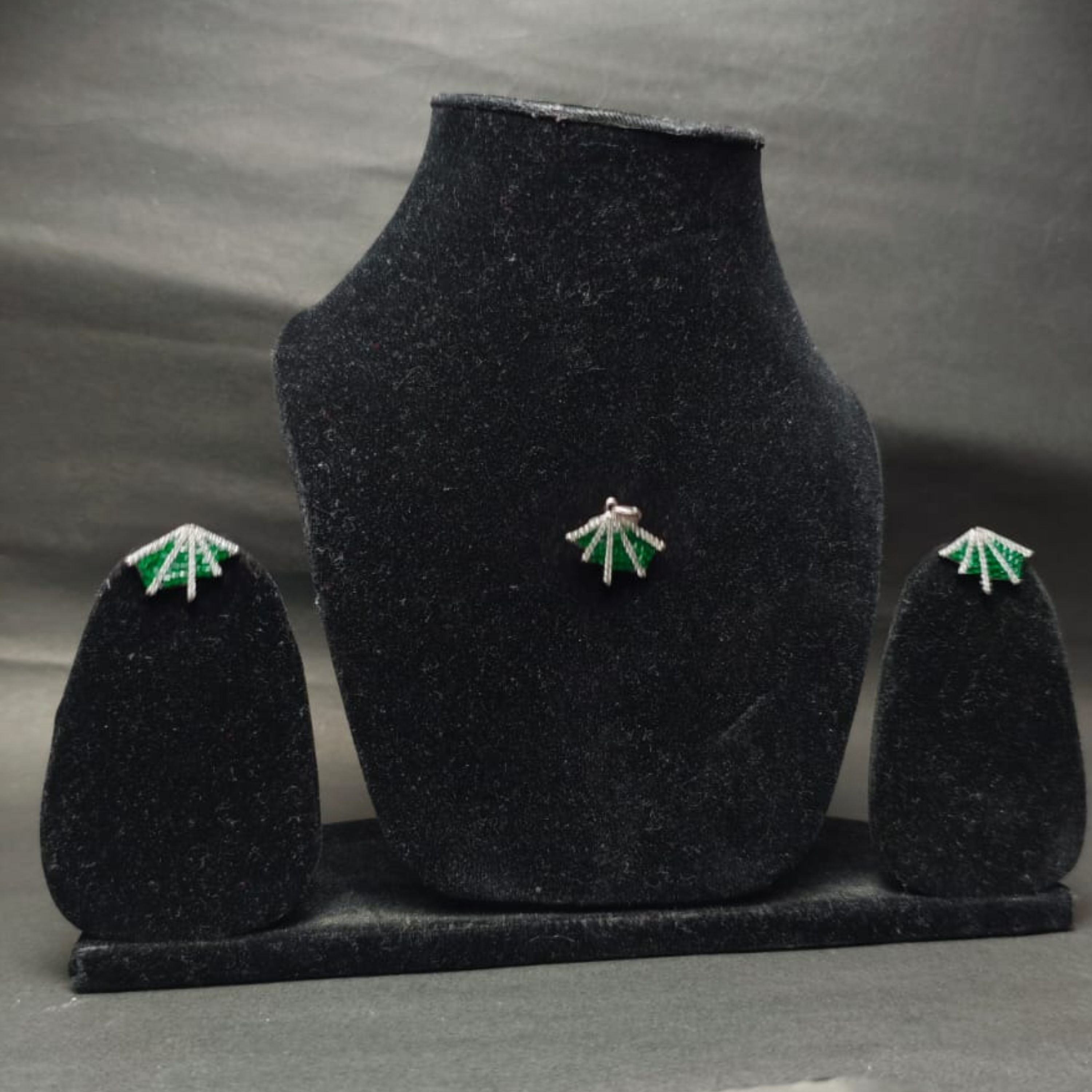 Emerald Fan Grace Pendant & Stud Set