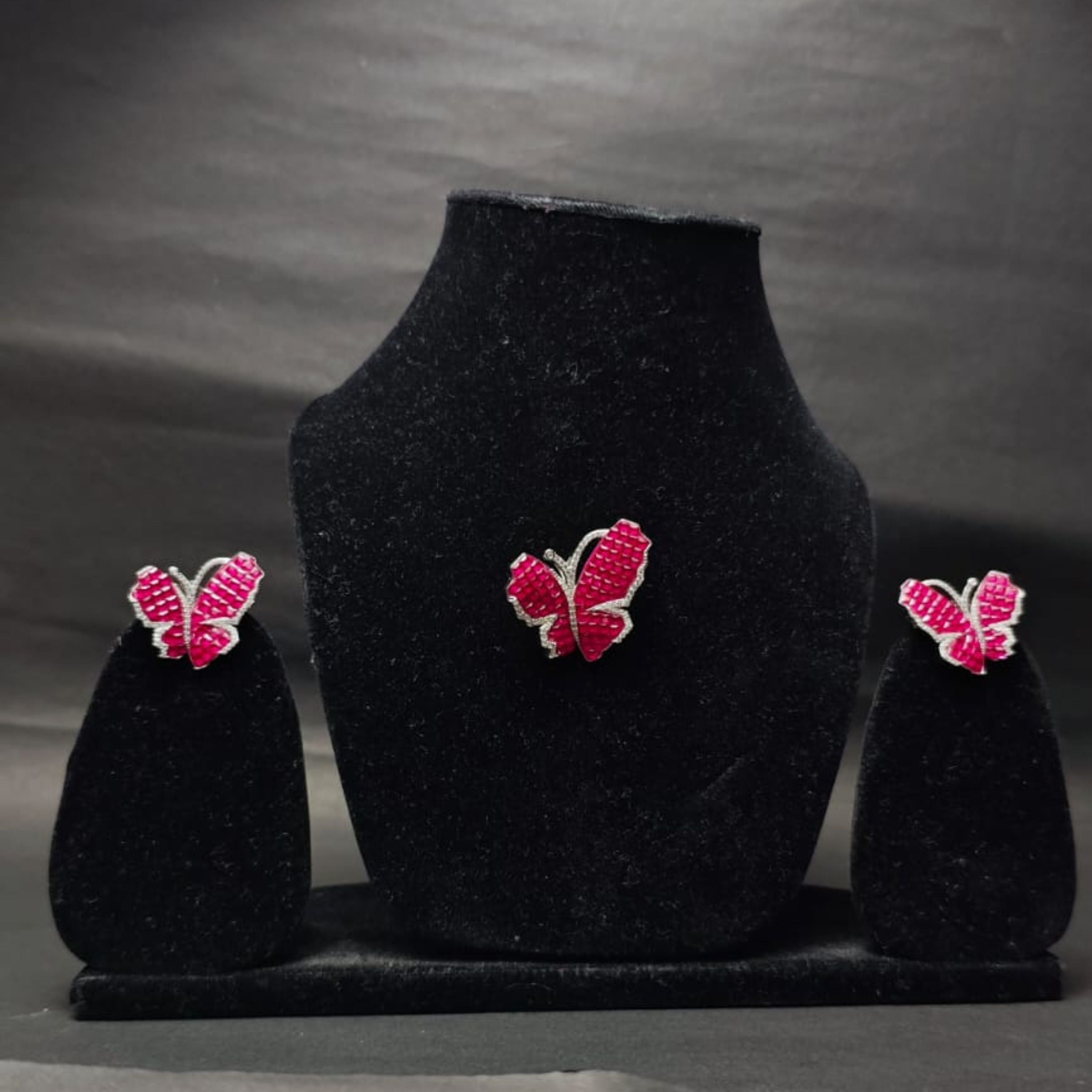 Ruby Flutter Butterfly Pendant & Earring Set