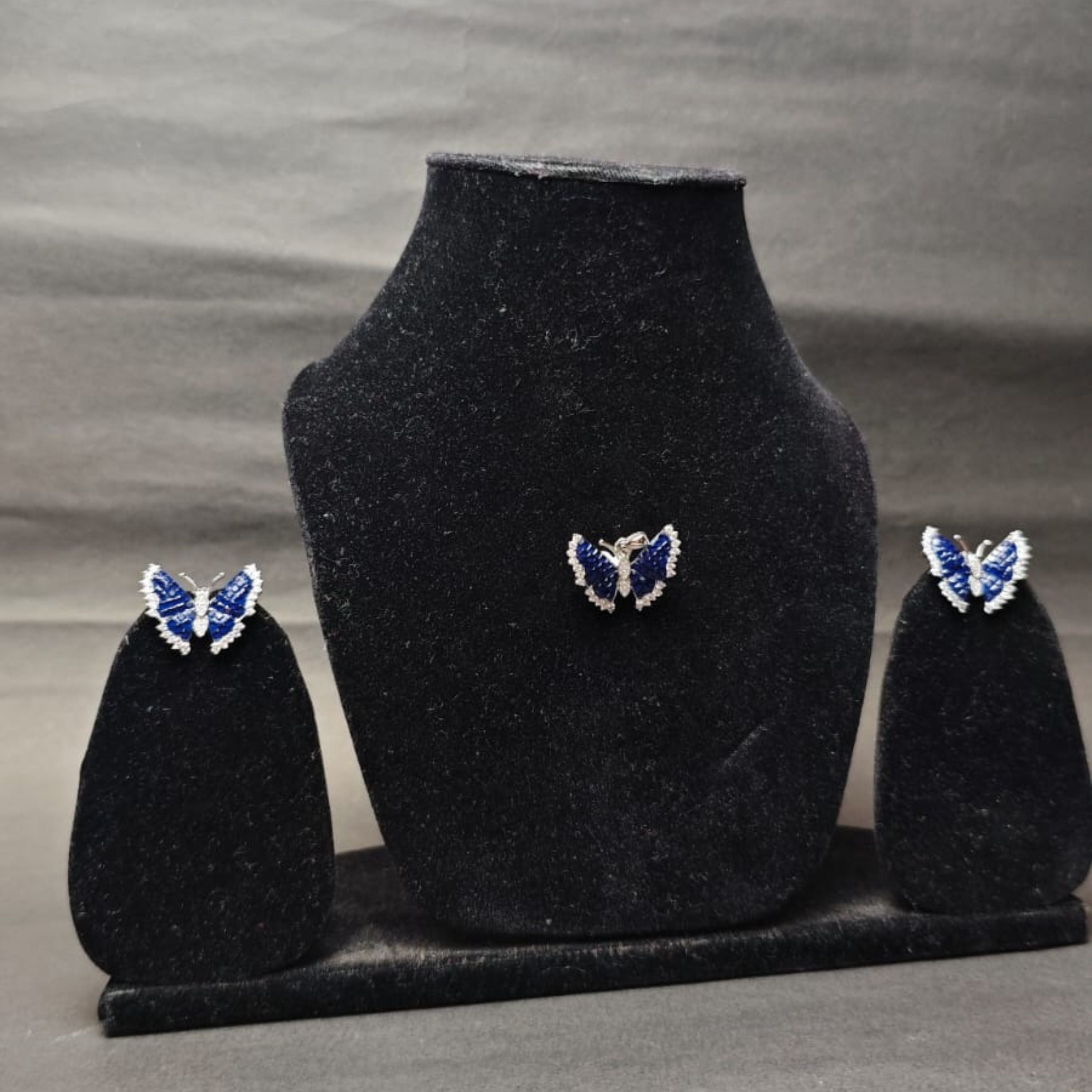 Blue Monarch Butterfly Silver Pendant Set