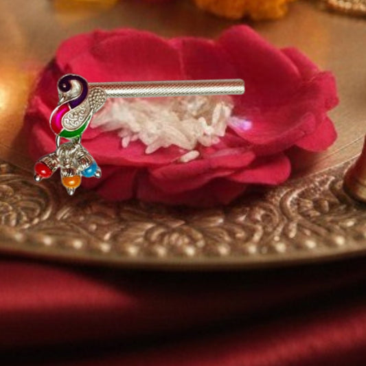 Colorful Mor Pankh Silver Flute