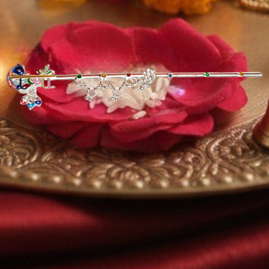 Multicolor Peacock Charm Silver Flute