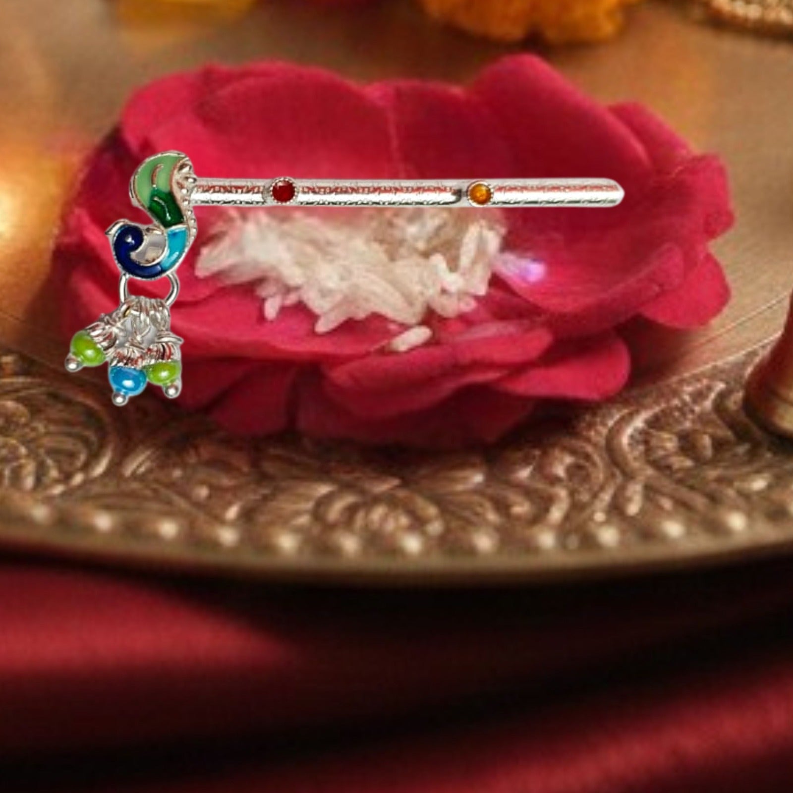 Multicolor Silver Peacock Curve Flute