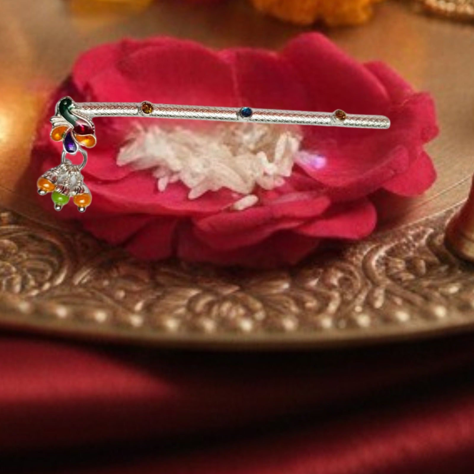 Multicolor Silver Peacock Flute