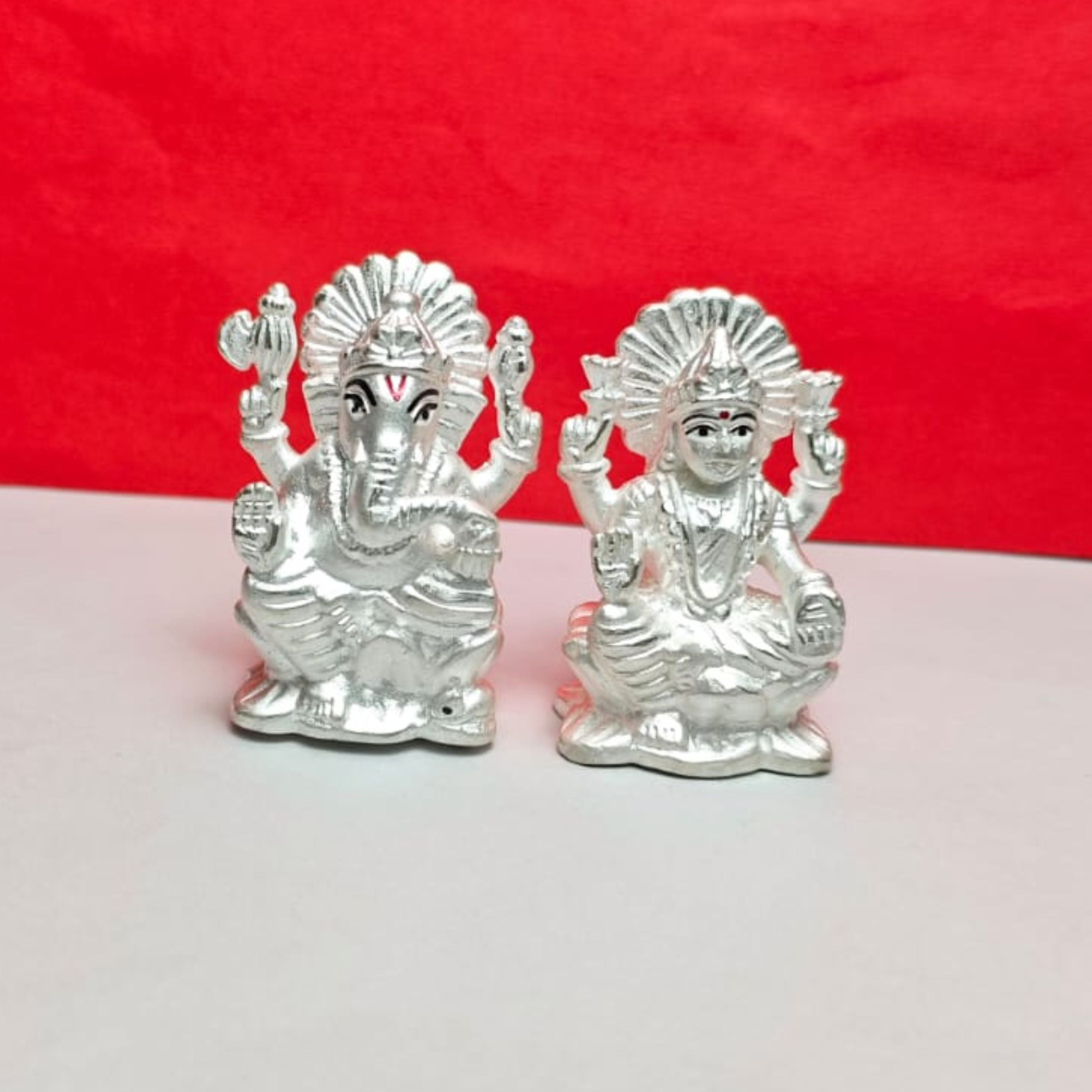Divine Blessings Lakshmi Ganesh Silver Idol Set