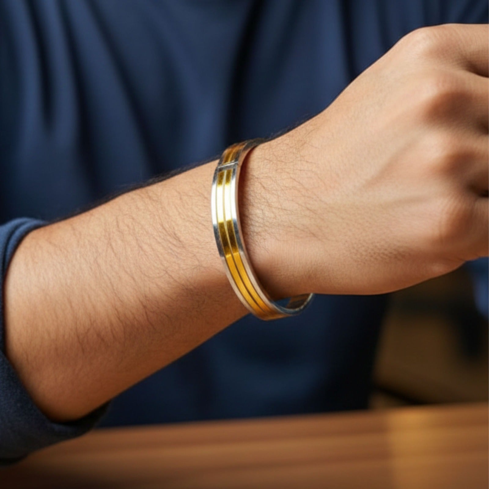 Silver Golden Triple Line Kada