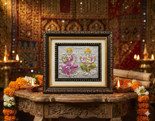 Lakshmi Ganesh Silver Foil Frame