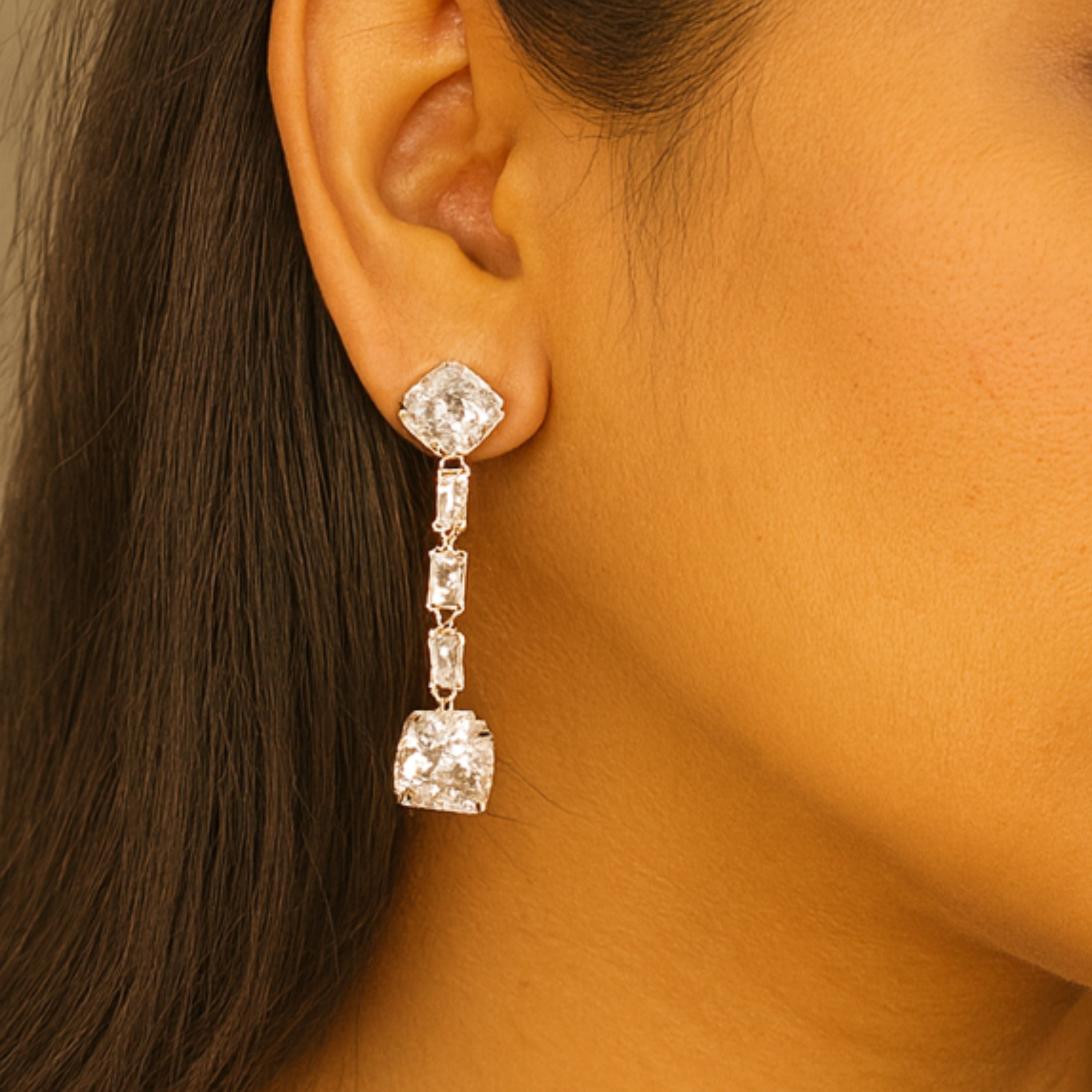 Silver Elegant Prism Drop Earring