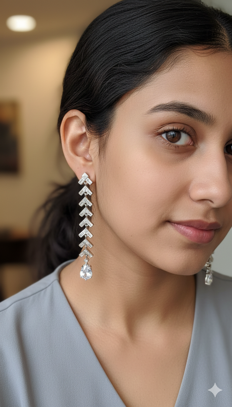 Silver Chevron Glow Drop Earring