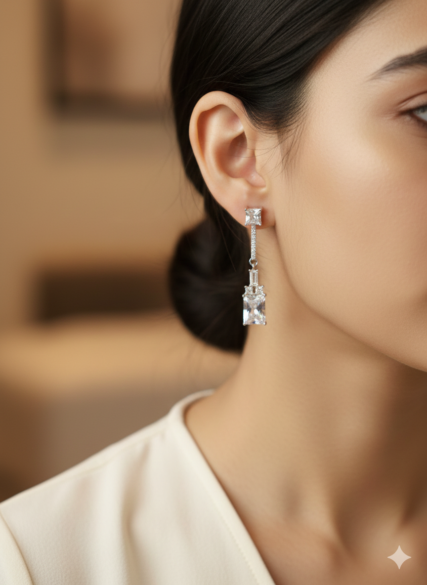 Silver Minimal Prism Drop Earring