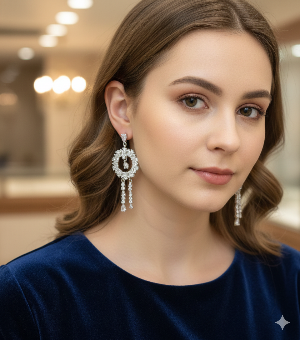 Silver Royal Halo Drop Earring