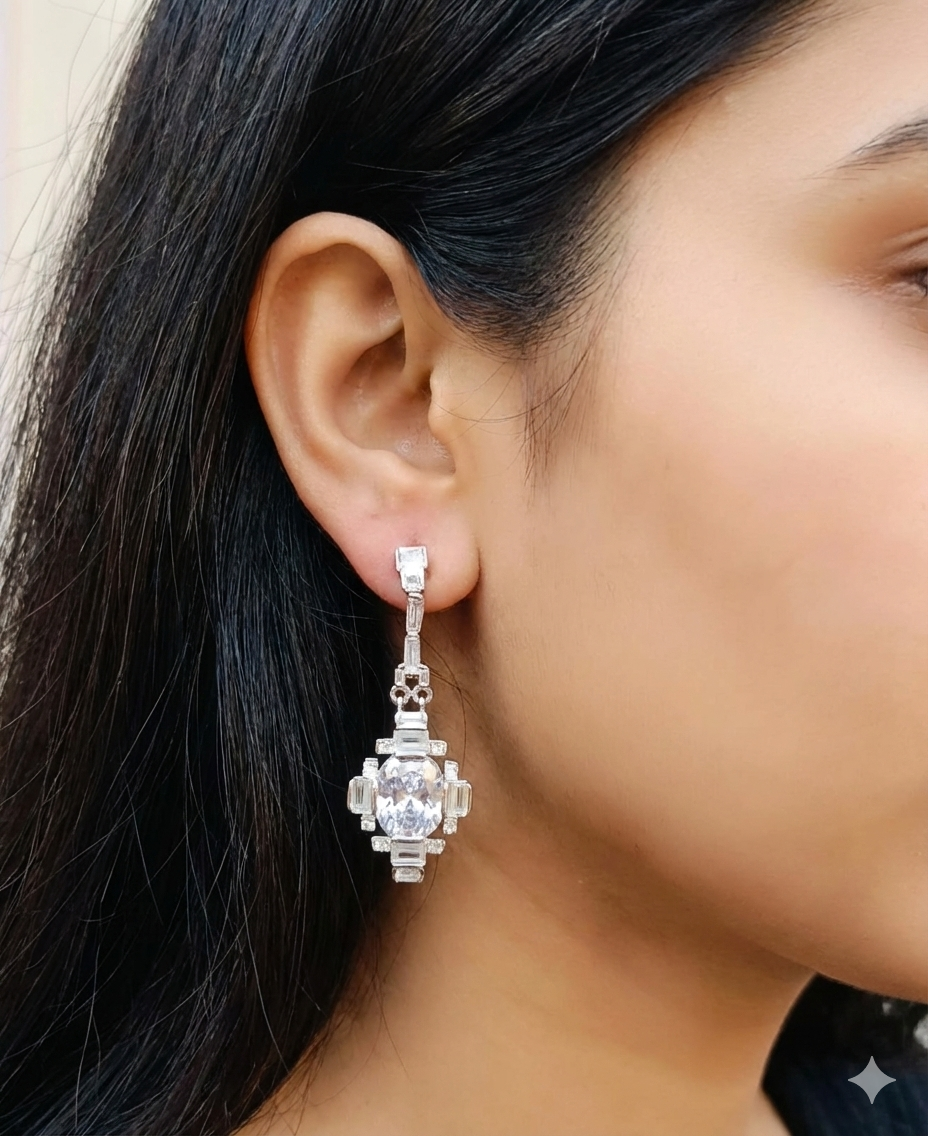 Silver Regal Prism Drop Earring