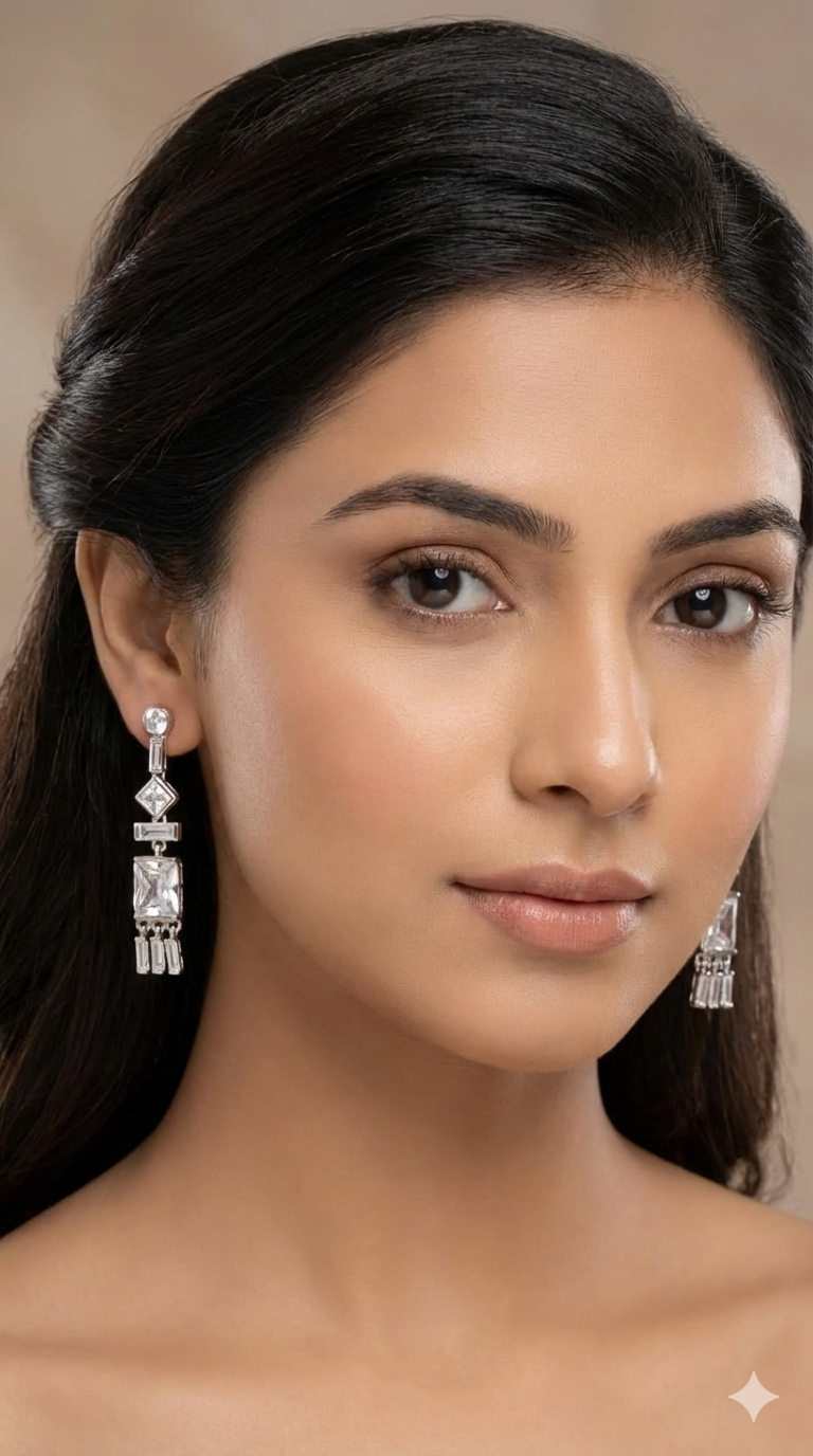 Silver Modern Prism Drop Earring