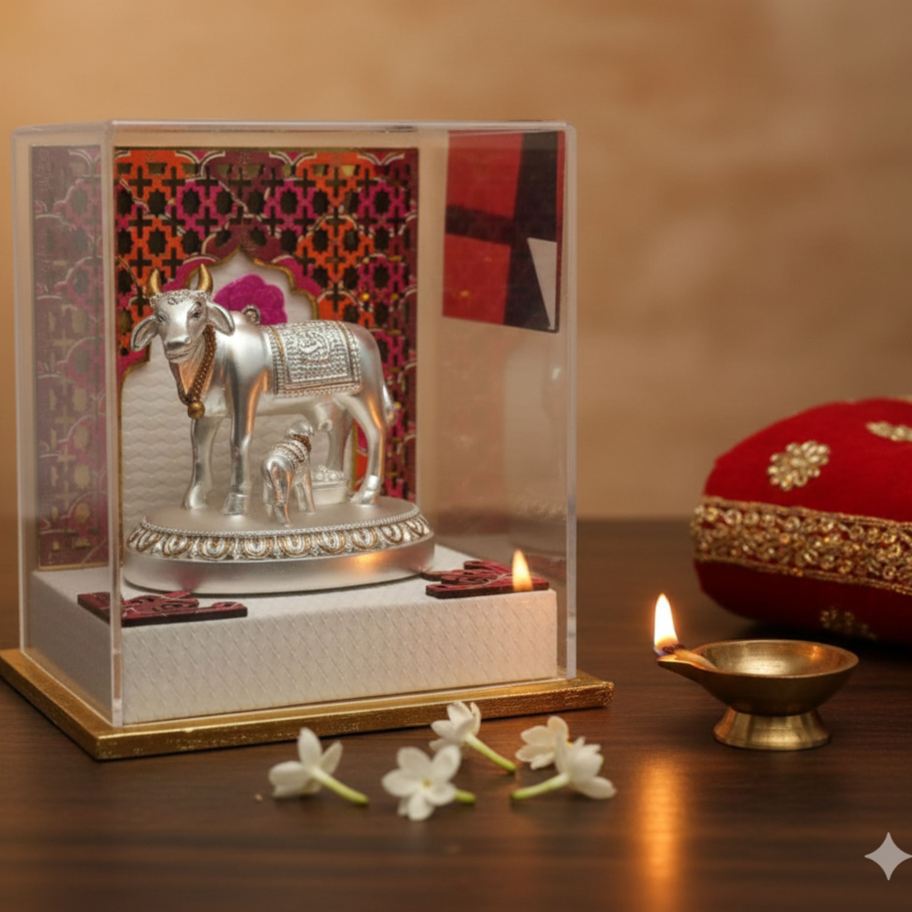 Divine Silver Kamdhenu Cow & Calf