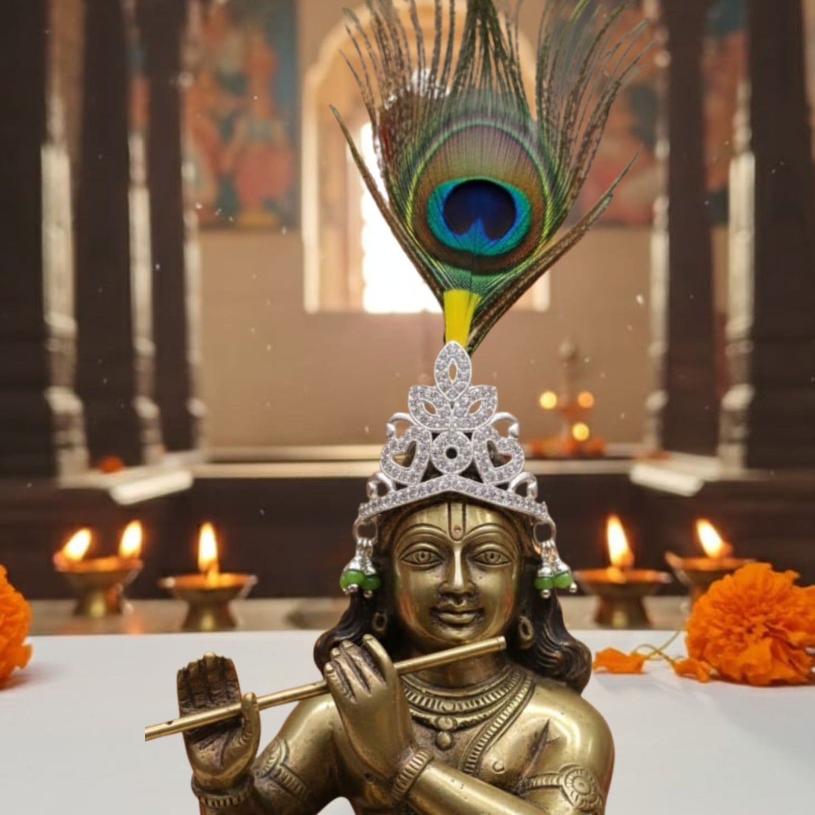 Graceful Peacock Feather Krishna Mukut