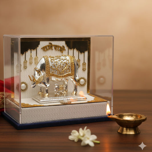 Divine Silver Kamdhenu Cow & Calf