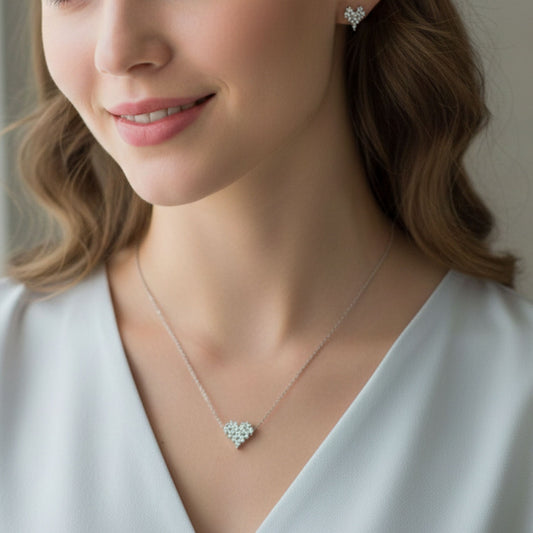 Crystal Heart Drop Necklace & Earrings Set