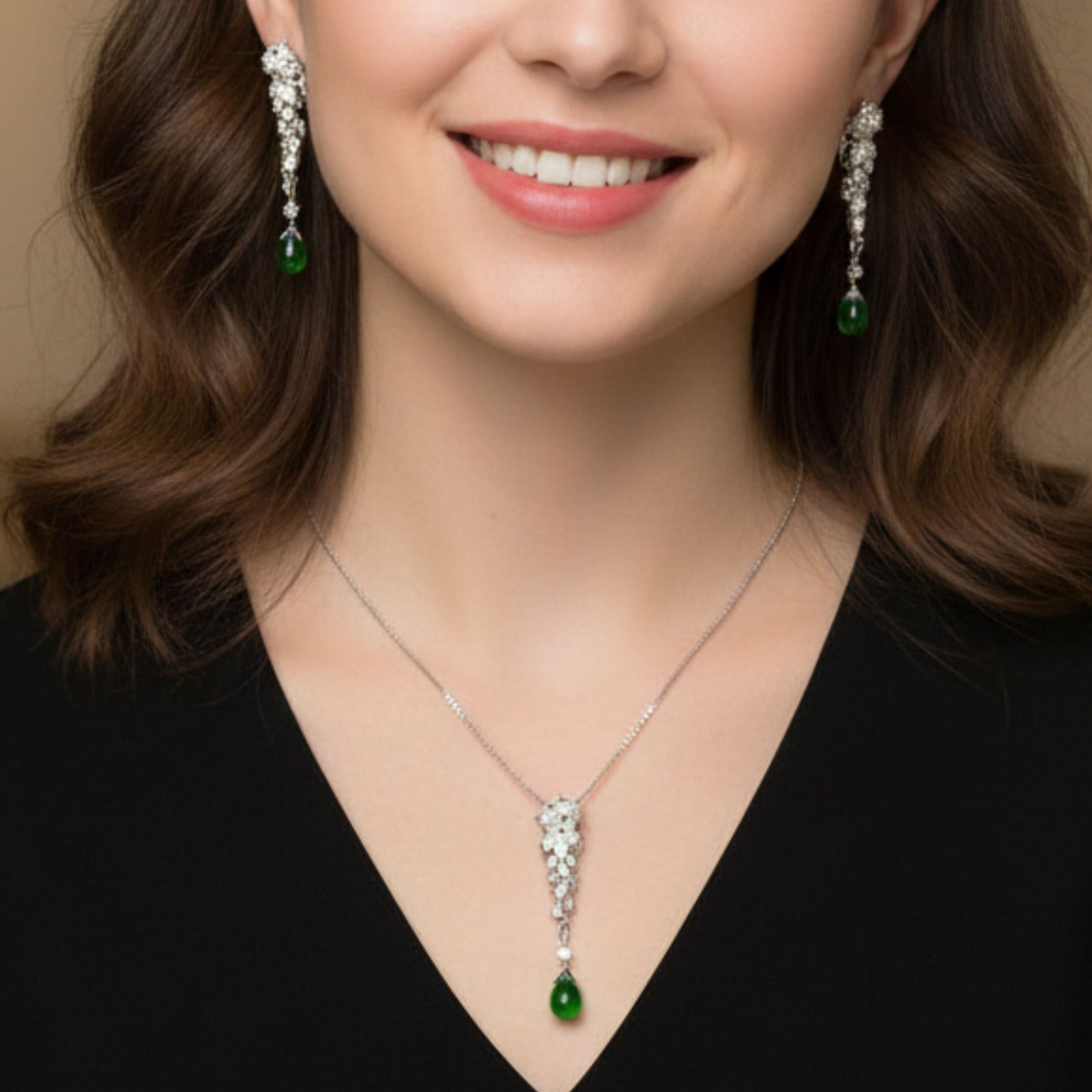 Emerald Drop Elegance Necklace & Earrings Set