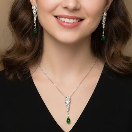 Emerald Drop Elegance Necklace & Earrings Set