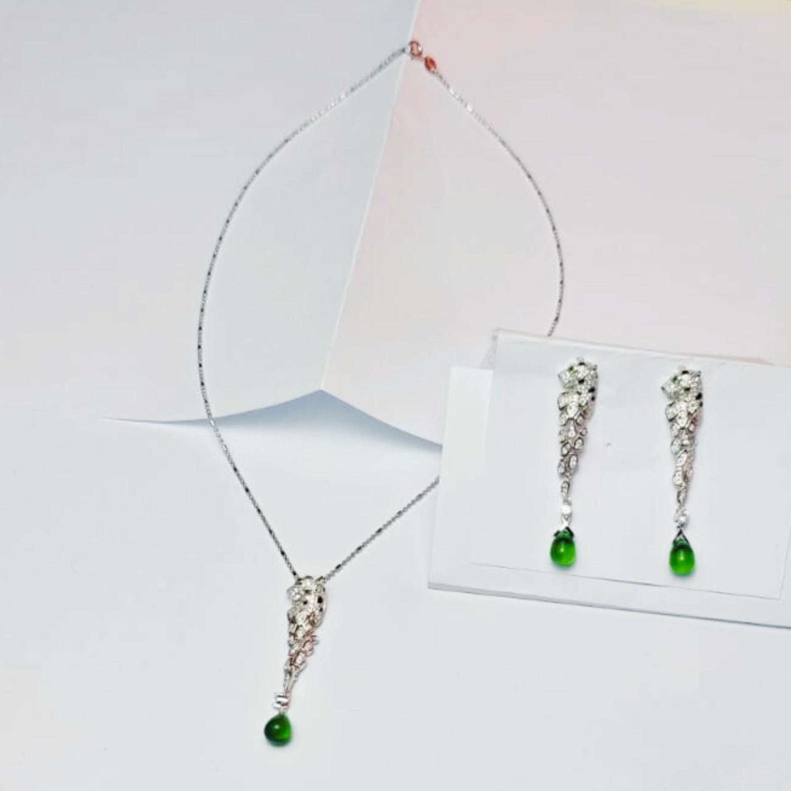 Emerald Drop Elegance Necklace & Earrings Set
