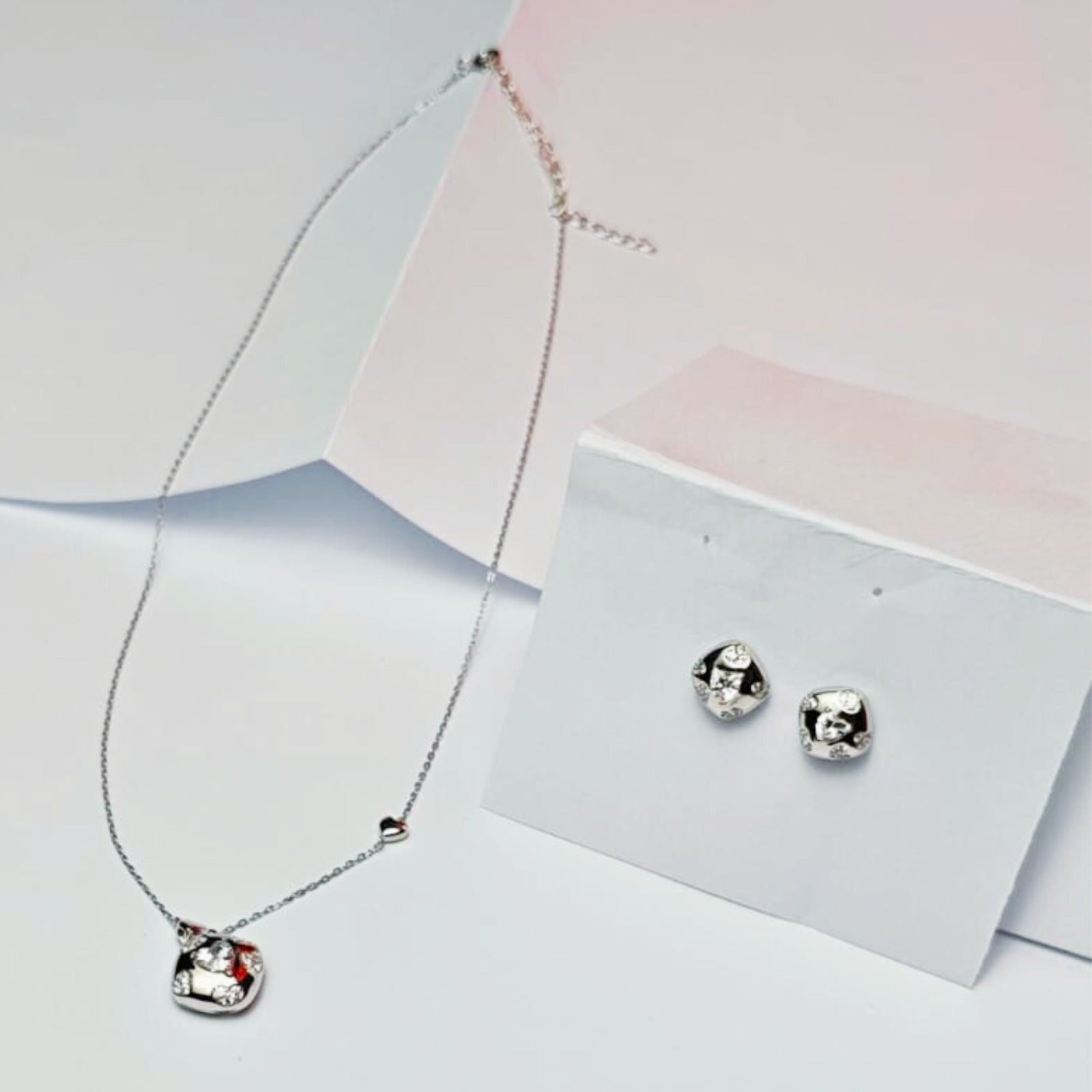 Starshine Cube Pendant & Studs Set