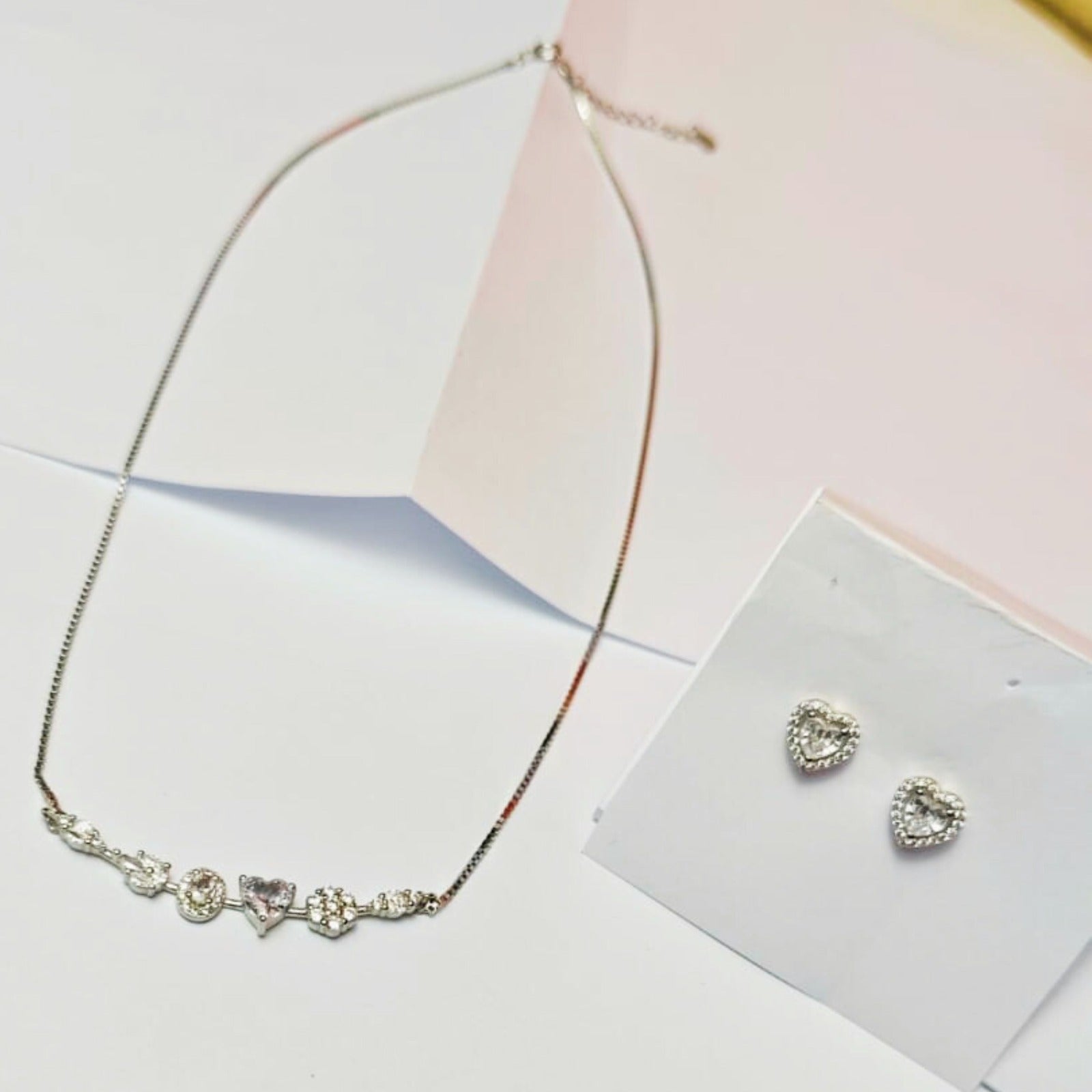 Sparkle Heartline Necklace & Halo Heart Studs Set