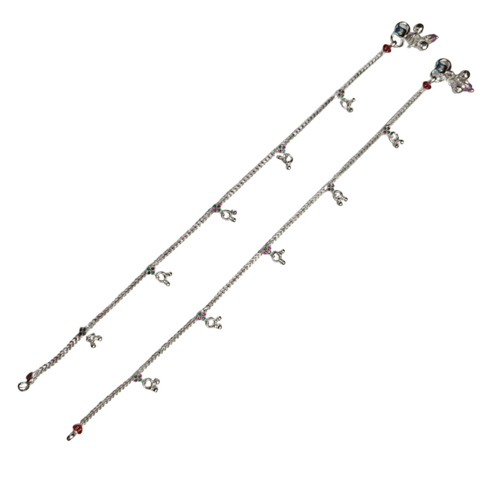 Dual Stone Drop Silver Payal