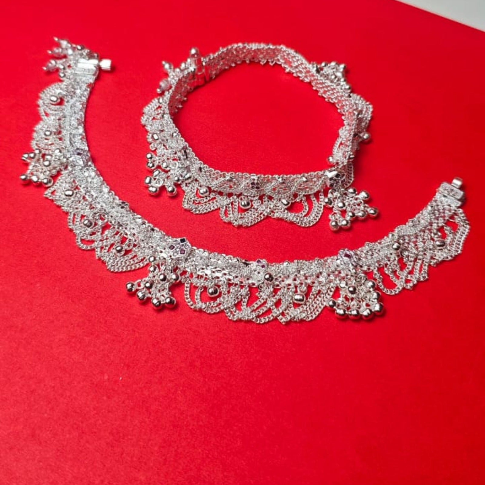 Silver Heritage Lace Payal (Pair)