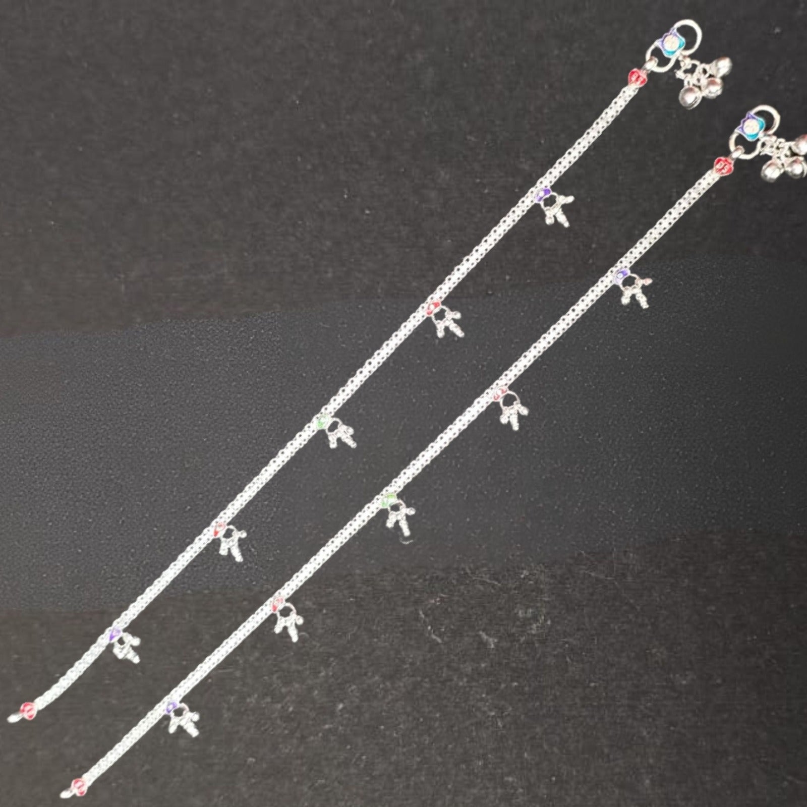 Silver Multicolor Tiny Charm Payal (Pair)