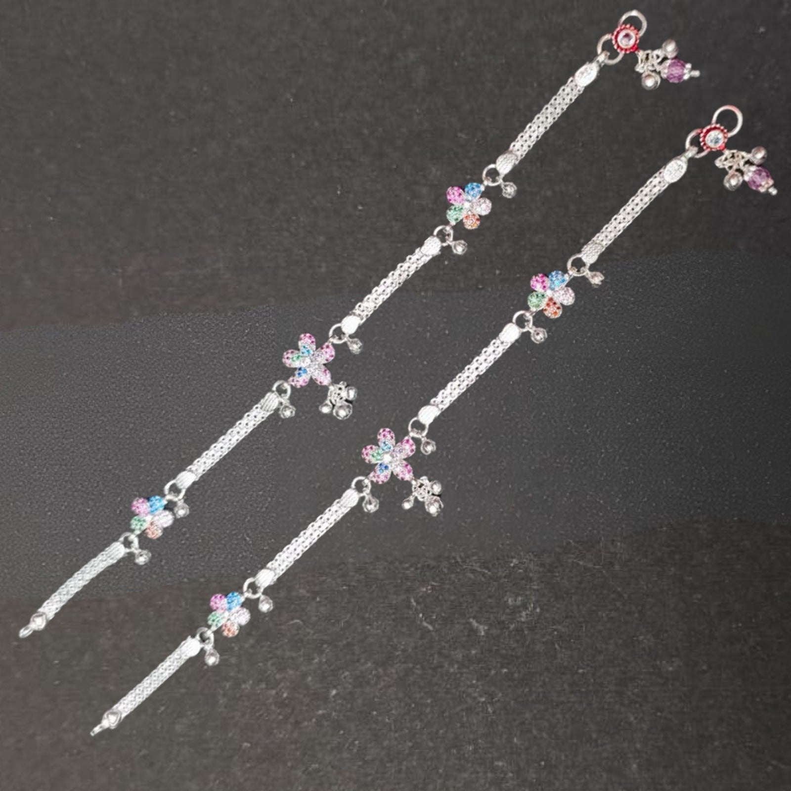 Silver Blossom Multicolor Payal (Pair)