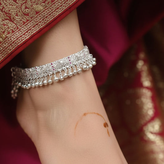 Silver Aarohi Lacework Ghungroo Payal (Pair)