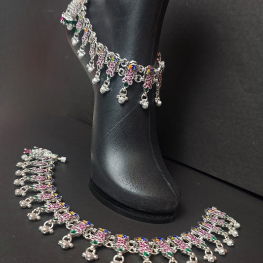 Colorful Tassel Silver Payal