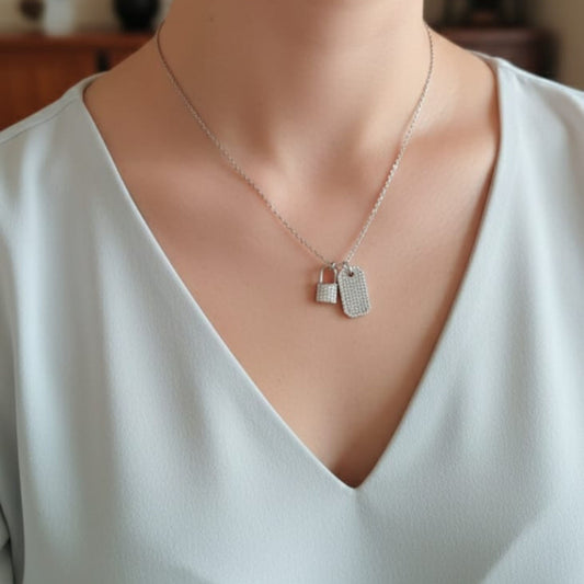Silver Lock Charm Necklace