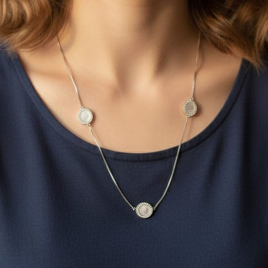 Silver Moonstone Halo Necklace
