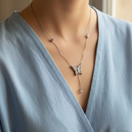 Silver Butterfly Prism Necklace