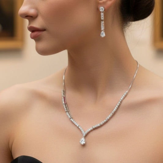 Silver Radiant Drop Necklace Set