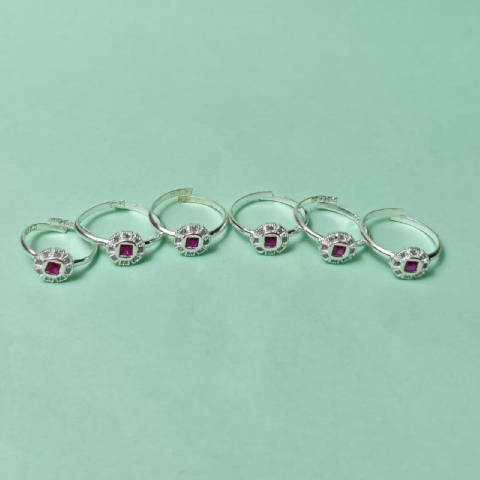 Ruby Square Halo Silver Toe Ring