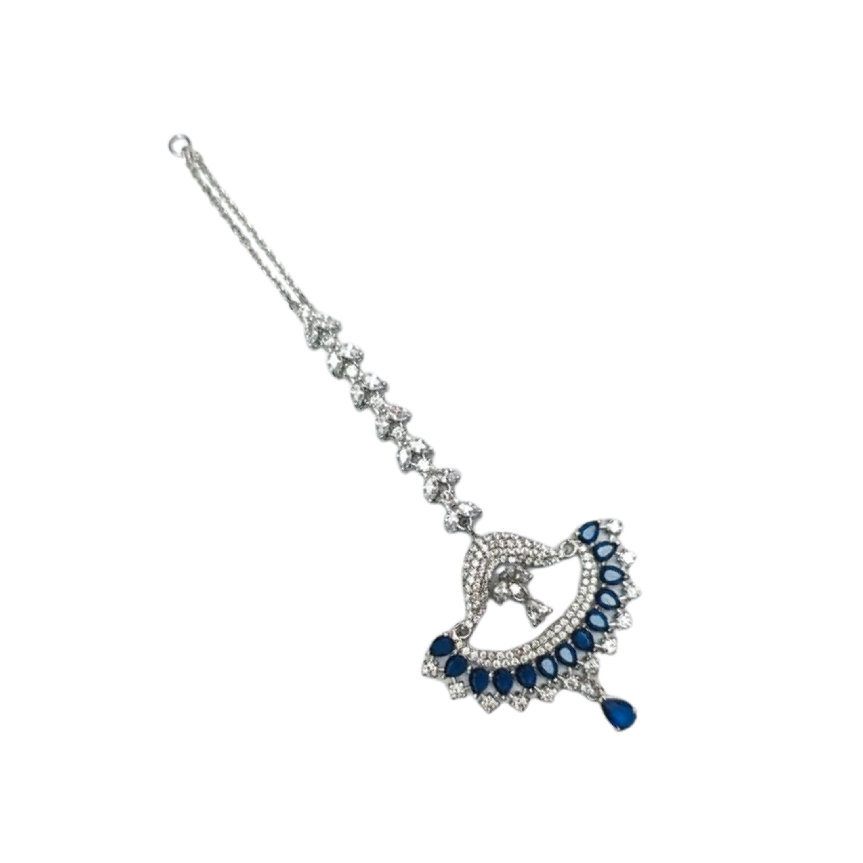 Royal Blue Peacock Fan Maang Tikka