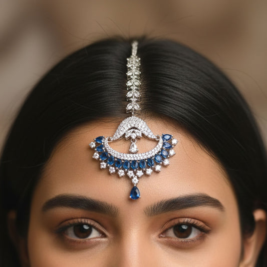 Royal Blue Peacock Fan Maang Tikka