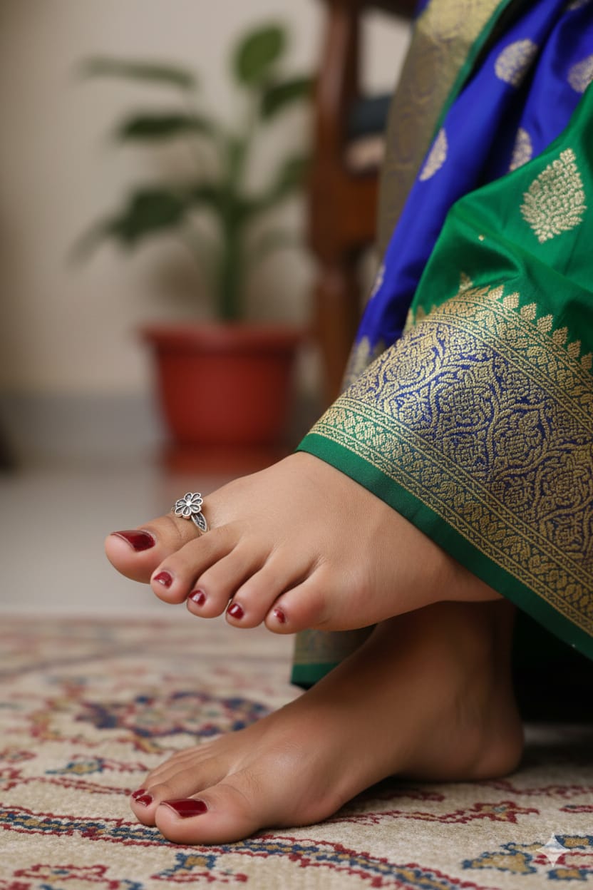 Silver Blossom Charm Toe Ring