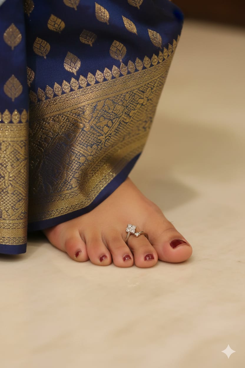 Silver Crystal Crown Toe Ring