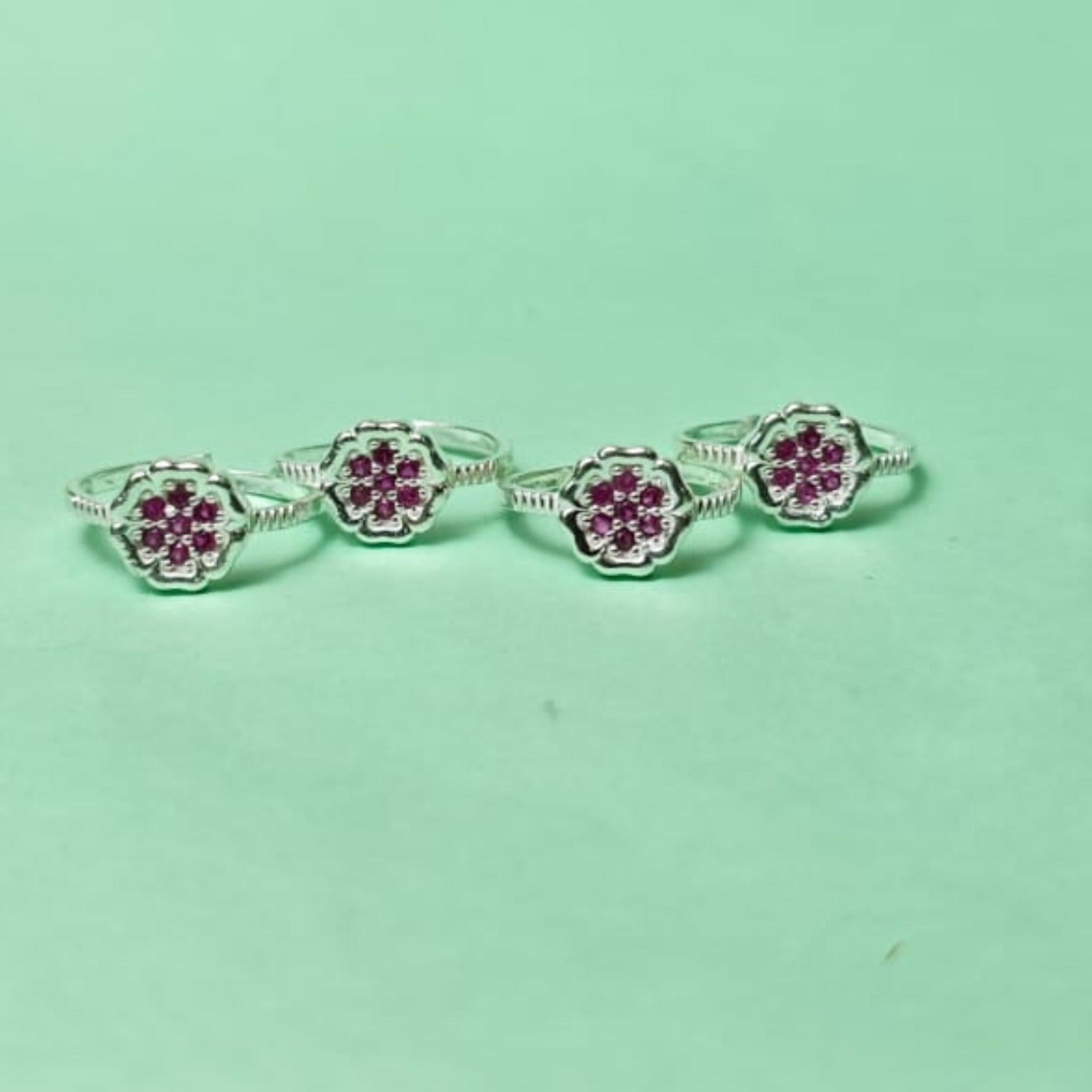 Ruby Petal Sterling Silver Toe Ring