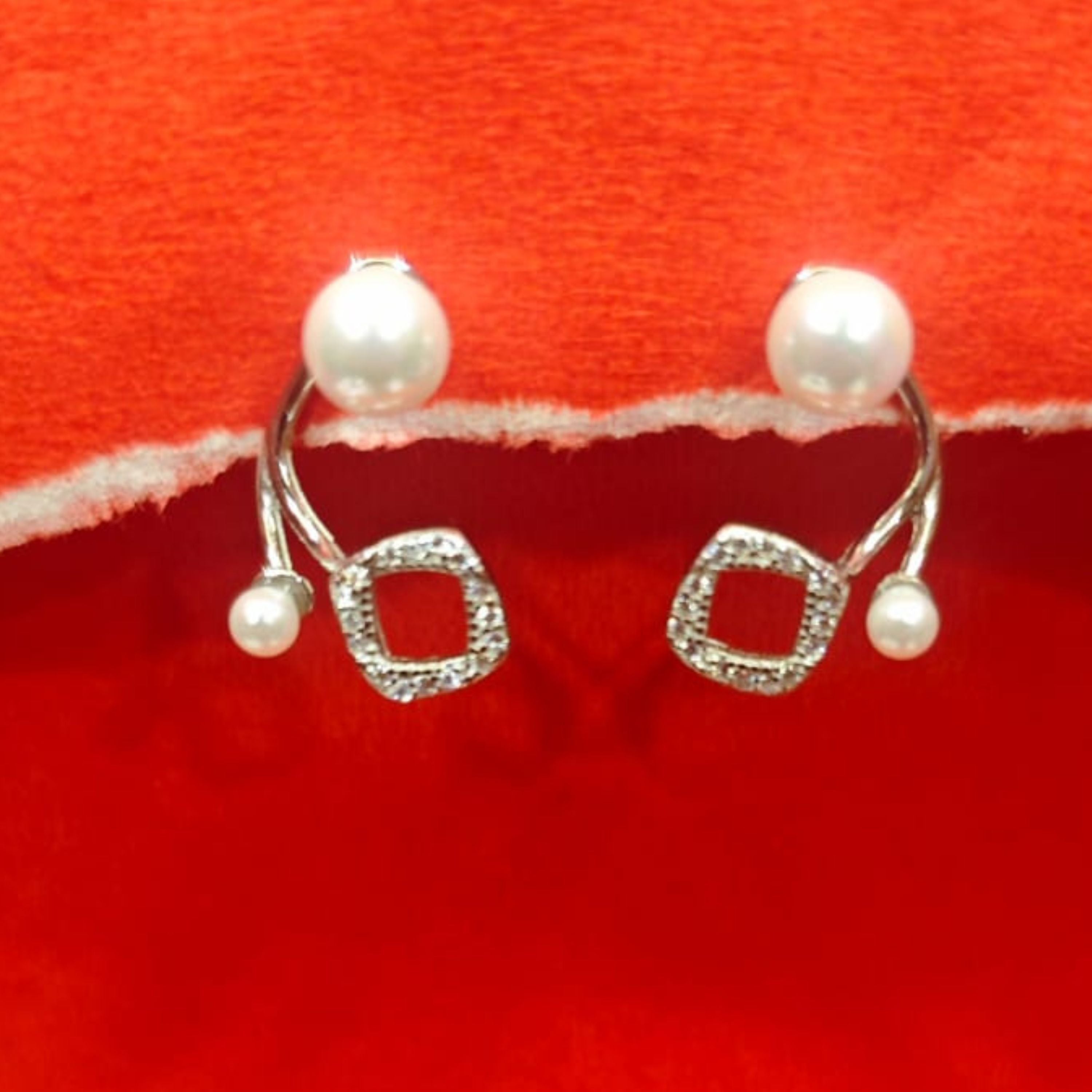 Pearl Orbit Silver Stud Earrings