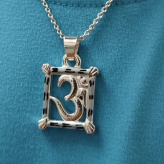 Shiv Om Square Silver Pendant