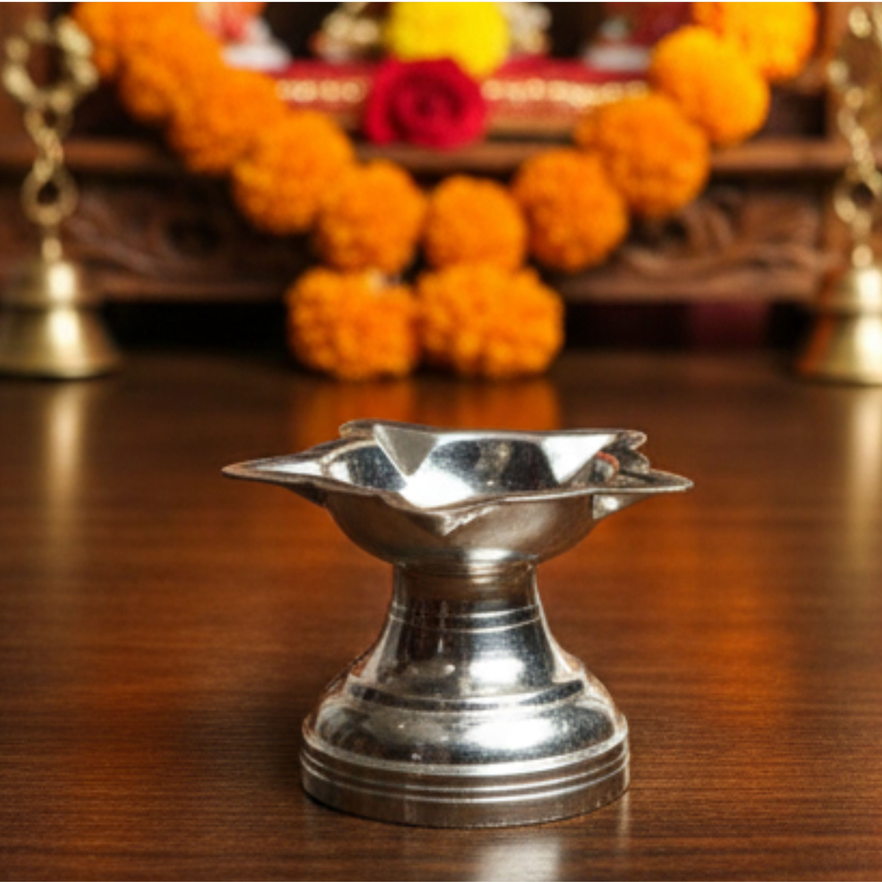 Shubh Kamal Silver Diya Stand